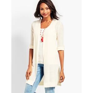 Women's Talbots Textured Linen Roll-Tab Long Duster 100% Linen size S Bohemian